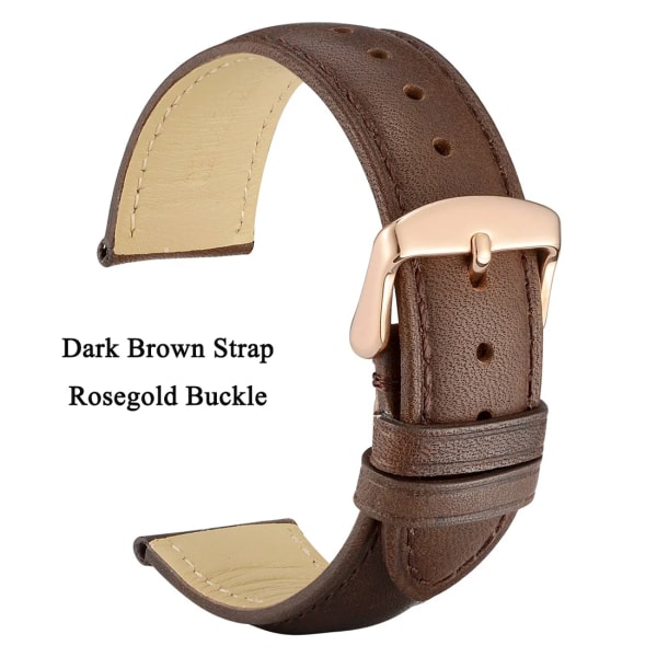 Watch i äkta läder 14 mm 16 mm 18 mm 19 mm 20 mm 21 mm 22 mm 23 mm 24 mm Ersättningsband Armband för män kvinnor Dark Brown-Rose-A 21mm