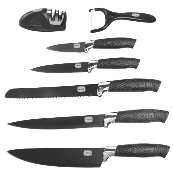 8 Delar Knivset med Ställ för Köket - Köksknivar Skalare och Kni Grey