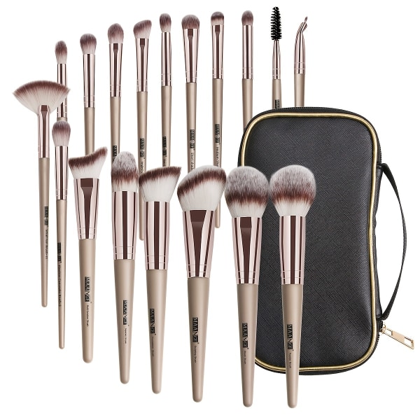 Sminkborstar, 18 st professionella premium syntetiska sminkborstar set med case, Foundation Kabuki Eye Travel Make up borstar set, bra presentidé Champagne