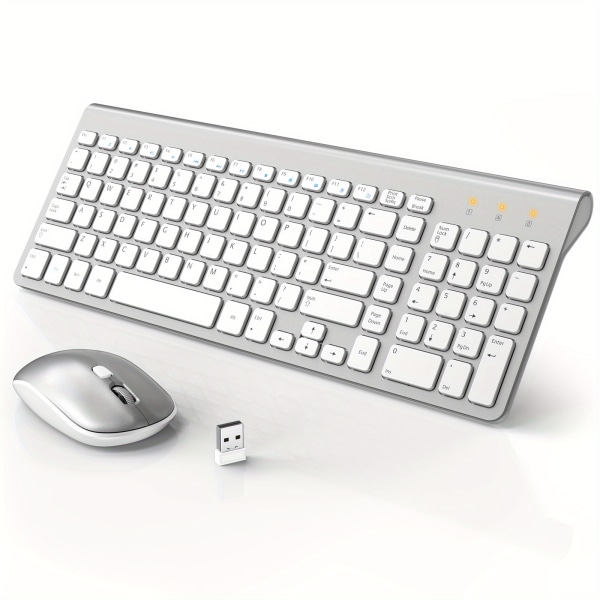 Uppgradera din datorupplevelse: Trådlöst tangentbord och set med Dual-Tone Design & Silent Keys - Perfekt för MacBook, bärbar dator och PC! Silver White