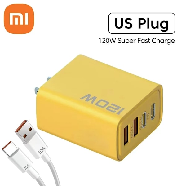 Xiaomi 120W 4 Portar Usb C Pd Snabbladdare 3.0 Typ C Usb Telefonladdare Snabb Laddningsadapter För Samsung Huawei US Charger 1m Cable