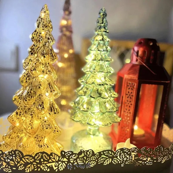 Mini Glas Julgran Med Ljus Belyst Glas Christmas Tree Batteri Används Christmas Tree Night Lights Tabletop Inredningar A Other