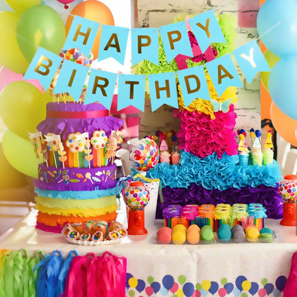 NY Happy Birthday Banner Bunting Flag Fest Dekoration Børne Dekoration Børns Pynt Baby Farverig Pige Dreng Parti Forbrugsvarer blue 1set