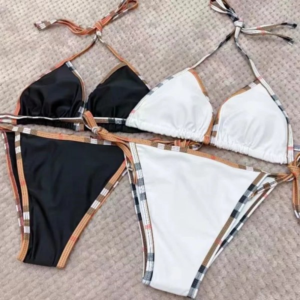 2024 Sexig enfärgad bikini för kvinnor justerbar baddräkt med snörning sommar Brazilian Beach Baddräkt Triangel Halterneck Bikini Set 2Photo color XL