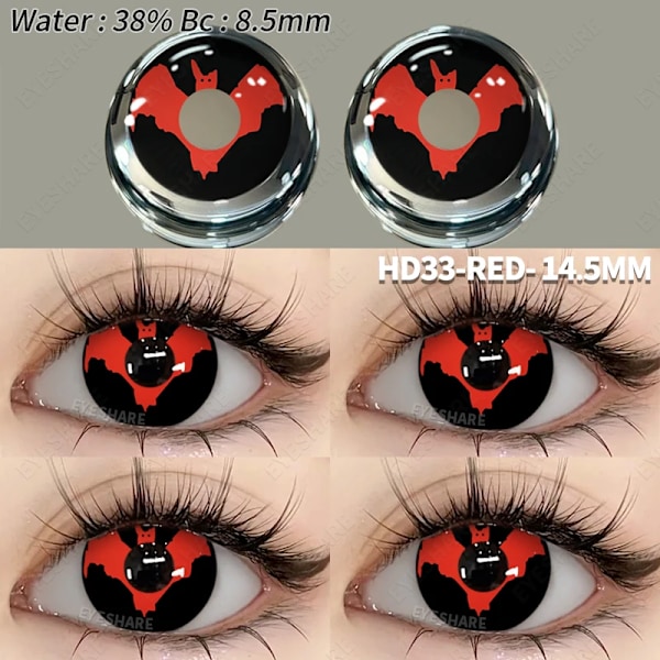 Eyeshare 1Pair Cosplay Färgade Kontaktlinser För Ögon Anime Linser Blå Ögonlinser Årlig Galna Halloween Makeup Färg Ögonlins HD33-RED 0