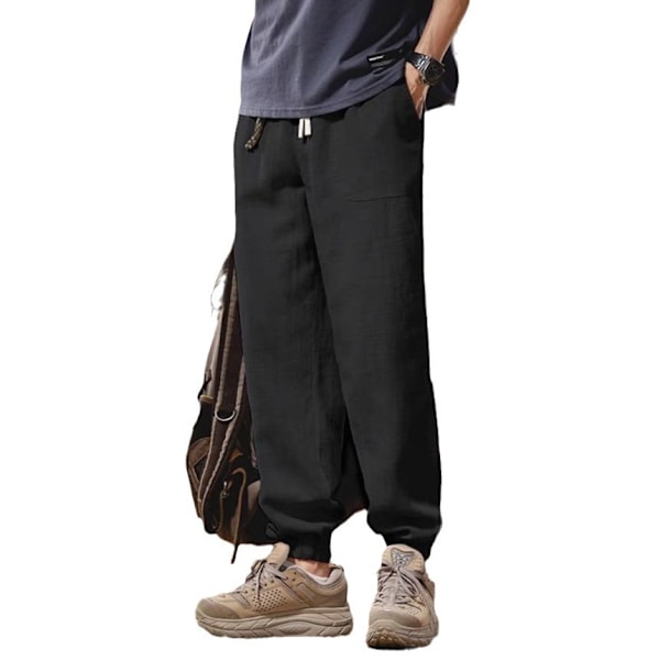 Miesten pellavapöksyt 2024 Uusi kevät / kesä Knipad Casual-housut Loose Linen lyhennetyt urheilurahtihousut White L