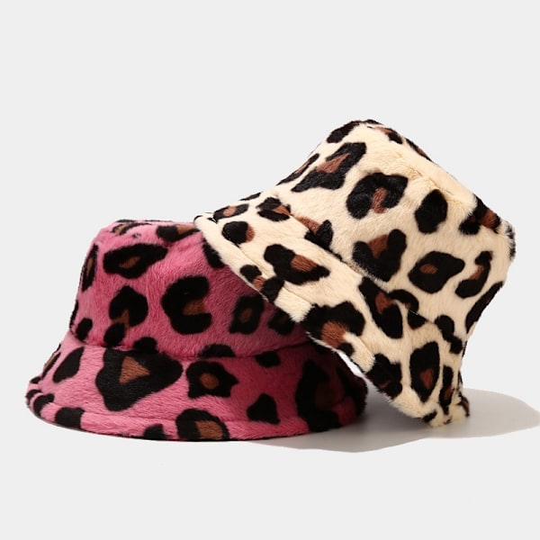 Hat til kvinder efterår og vinter ny casual all-match leopard print med fløjl tyk vindtæt spand hat høj-profil figur varm spand hat mode Leopard Print Rainbow Color M（56-58cm）