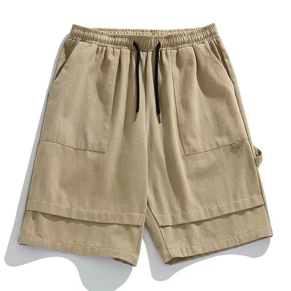 Kiinalaiset tyyliset shortsit miehille, kesäiset ohuet löysät suorat värit, rennot lyhennetyt housut, kiristysnauha, baggy-raitahousut Khaki M