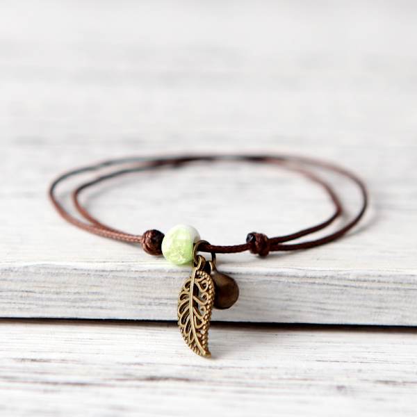 Qingge Jingdezhen Keramiikkahelmi Rannekoru Anklet Parhaan Ystävän Boheemi Retro Ensimmäinen Lehti Korut Koju Crack Glaze Light Green