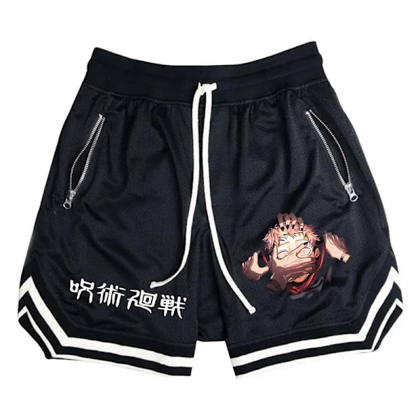 Basket Shorts Mænd Stribede Løb Sport Gym Anime Jujutsu Kaisen Shorts Mesh Åndbar Fitness Træning Bund Mænd ZHOUH375C 5XL