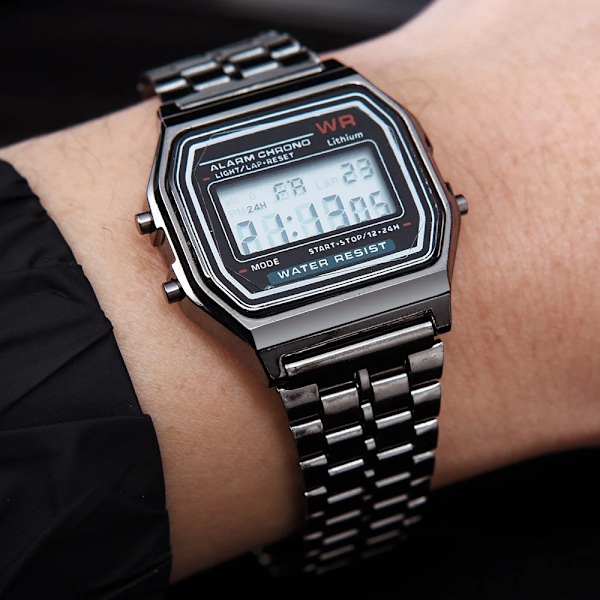 Luksus F91w Bånd Ur Retro Digital Rustfrit Stål Sport Militær Ure Vandtætte Mænd Kvinder Elektronisk Armbåndsur Ur Style 01-Silver