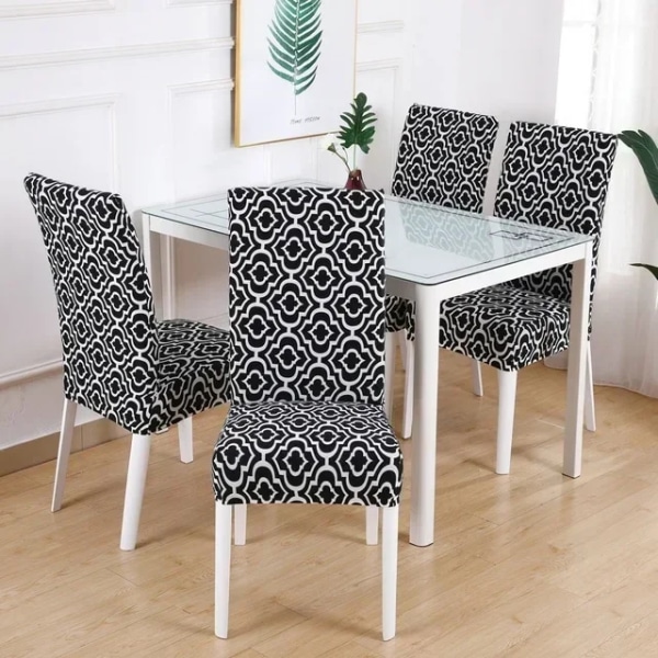 1/2/4/6 stycken printed cover Tvättbart stort elastiskt köksstolsöverdrag Stretch-sätes överdrag för bröllop i matsalen color25