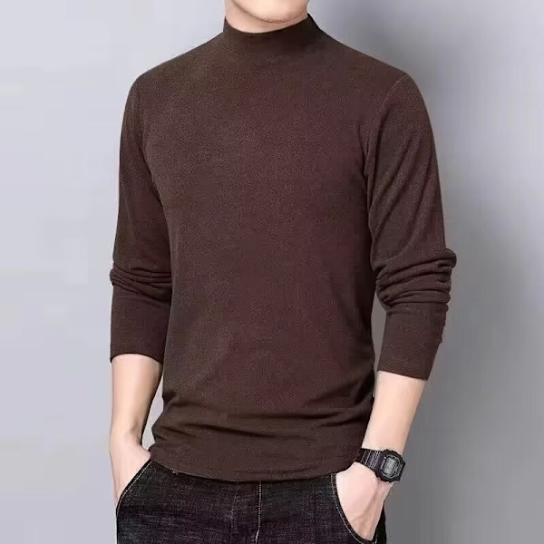 Develvet Halv Turtleneck Base Trøje Mænd Dobbeltside Plus Langærmet T-Shirt Trend Vinter Stræk Varm Under Tøj Light Brown XL