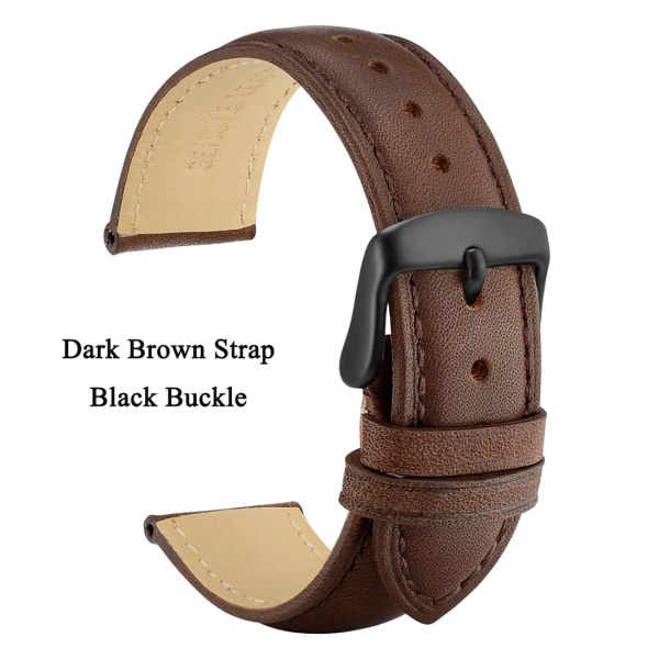 Watch i äkta läder 14 mm 16 mm 18 mm 19 mm 20 mm 21 mm 22 mm 23 mm 24 mm Ersättningsband Armband för män kvinnor Dark Brown-Black-A 23mm