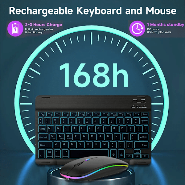 Trådlöst Bluetooth-tangentbord för Android iOS Windows Mini bakgrundsbelyst tangentbord för Apple Xiaomi Samsung surfplatta tangentbord och mus black and mouse Arabic and English