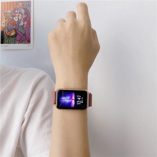 Magnetisk slingband för Huawei Watch Fit 2 remstillbehör rostfritt stål bälte metall correa armband huawei watch fit armband Rose gold for huawei fit 2