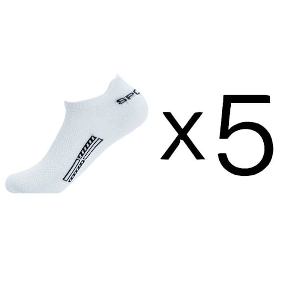 5 Par / Lot Hög Kvalitet Män Ankel Strumpor Andningsbart Bomull Sport Mesh Casual Atlet Sommar Tunn Cut Cut Short Sokken Socken Plus Storlek 5 pairs white EU 38-43