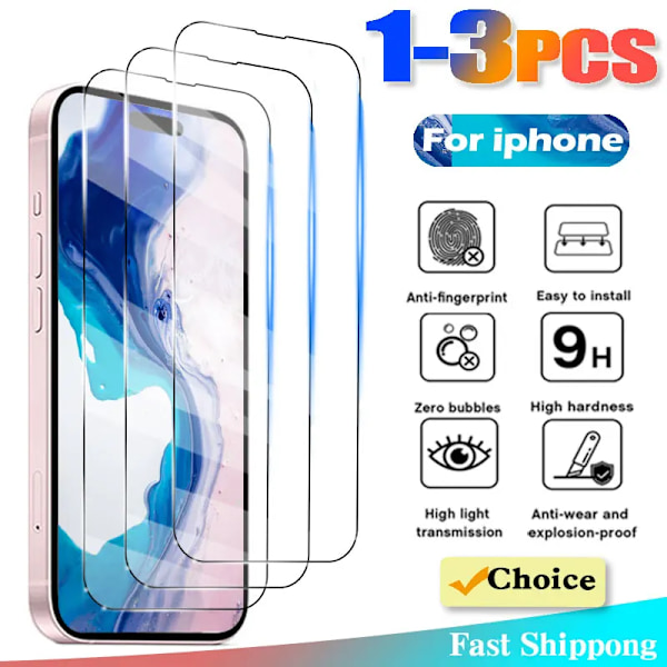 1-3 kpl karkaistu lasi iPhone 11 15 14 13 12 Pro Max Mini Xr X Xs Full Cover näytönsuoja iPhone 11 15 14 13 10 iPhone 7 8 6 6S Plus kalvot For 11 Pro Max 3 Pcs