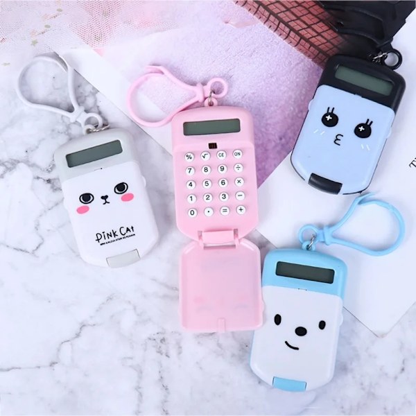 Bärbara Siffror Display Tecknade Räknemaskiner Söt Nyckelkedja Räknemaskin Kawaii Mini Räknare Pocket Storlek 8 Display Office Supplie Er Blue-