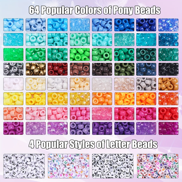 2350 st 64 färger Rainbow Craft ponnypärlor, bokstavspärlor och resårband för DIY Armband Halsband Smyckenstillverkning, set 2350pcs