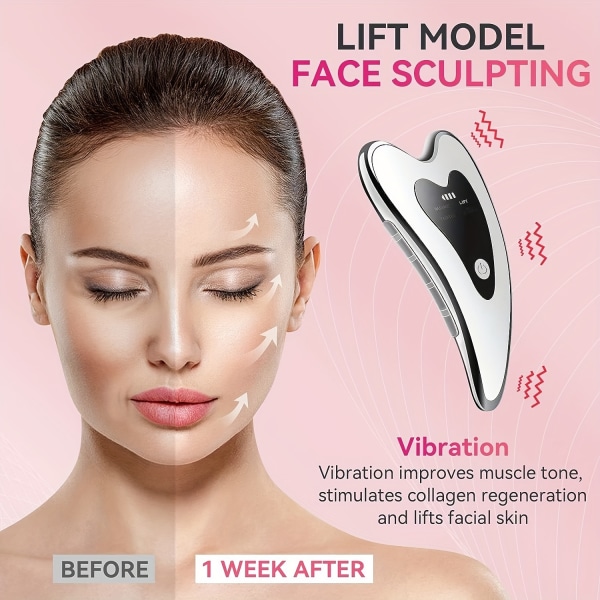 Gua Sha Facial Tool-elektrisk Gua Sha Board-ansiktsbehandling Carving Tool-ansiktslyftanordning-uppvärmning Vibration och rött ljus ansiktsmassageapparat