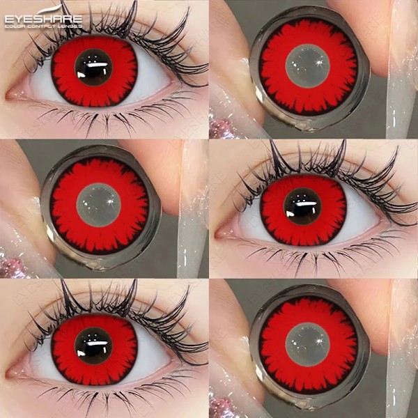 Eyeshare Halloween Färg Kontaktlinser För Ögon Anime Cosplay Färgade Linser Blå Linser Kontakt Lens Skönhet Öga Sminka RED-FLAME 0