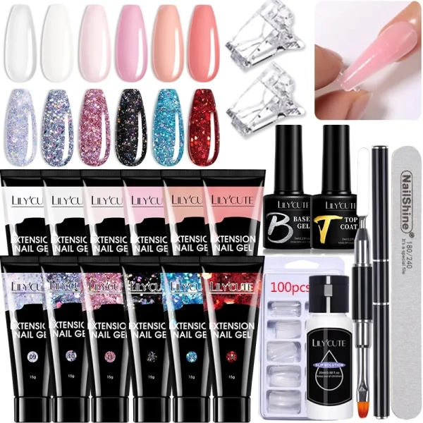 Extension Nail Gel Kits Akryl Nail Art Fast Building Polygels Semi Permanent Soak Off UV Manikyr Nail Art Tool Kit 225956