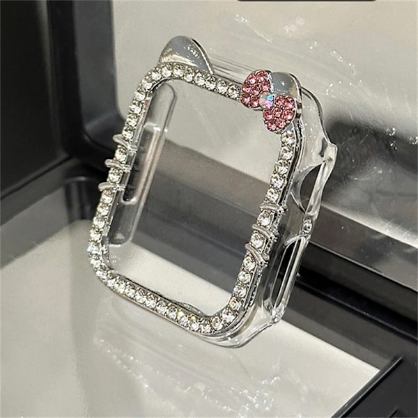 Sød Sløjfe 3D Katteøre Glitter Diamant Apple Watch Etui Til iWatch Rem 49 45 44 42 MM 41 40 38MM Etuier SE 9 Beskyttelsesdækning Silver 42mm