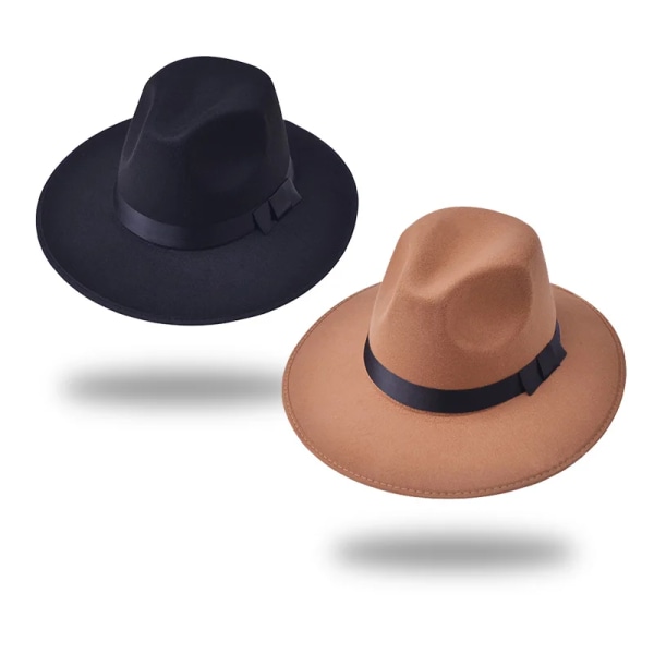 Klassisk Fedoras-hatt för kvinnor män formell klänning Vintage storbrättad jazzhattar Enstaka färger unisex i brittisk stil cap camel