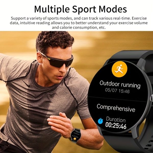 GWENLAND 2023 Ny Smart Watch Herr 3,25 cm Full Touch Screen Sport Fitness Watch IP67 Vattentät BT För Android Ios Smartwatch Herr+box Black-SZ