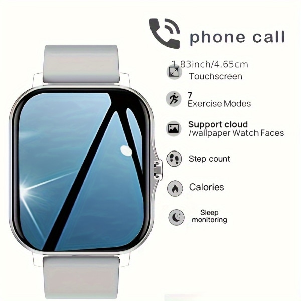 Unisex Ringa och ta emot samtal Sport Smart Watch, Hälsoövervakning, Informationspåminnelse, Musikkontroll, Fotokontroll, Smart Sports Watch Silvery