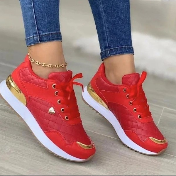 Sneakers Kvinnor Lace Up Flats Damer Utomhus Running Walking Skor Bekväma Andas Kvinnliga Skor Stor Stort Za Patos Mujerer red 40