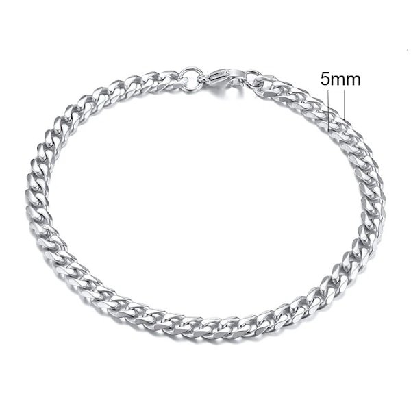 Vnox Män Enkel 3-11Mm Rostfritt Stål Curb Kubanska Länkkedja Armband För Kvinnor Unisex Handled Smycken Gif T 5mmSilver 18cm