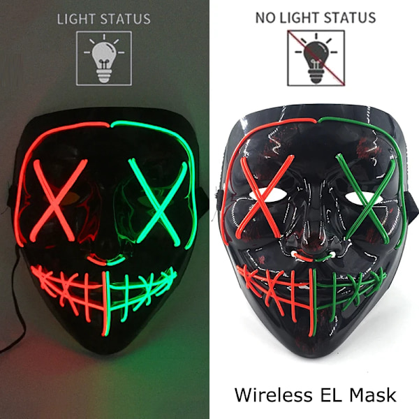 Langaton Halloween Neon Led Purge Mask Mask Mask Party Mask Ljus Växa I Mörka Skräckmask Glödande Masker style 4