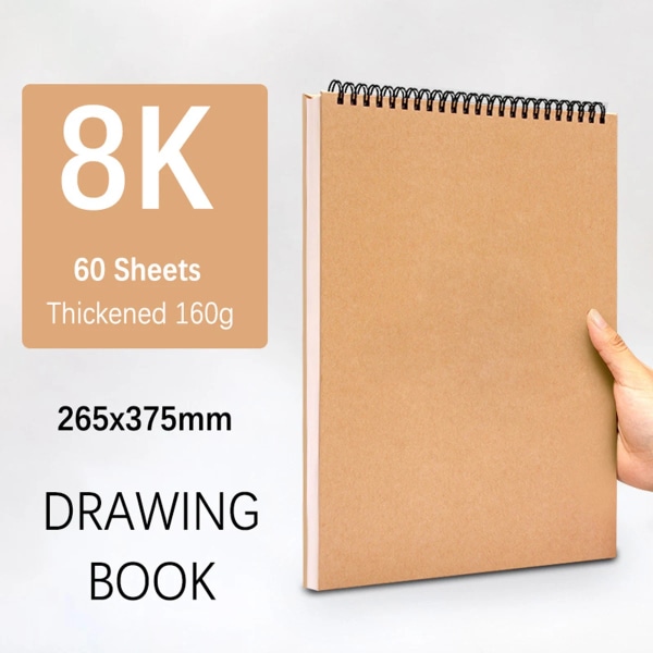 Art Sketchbook 160gsm 30 ark/60 sidor Ritning Akvarell Spiral Anteckningsbok för att skissa H164-Khaki-shufan-8K