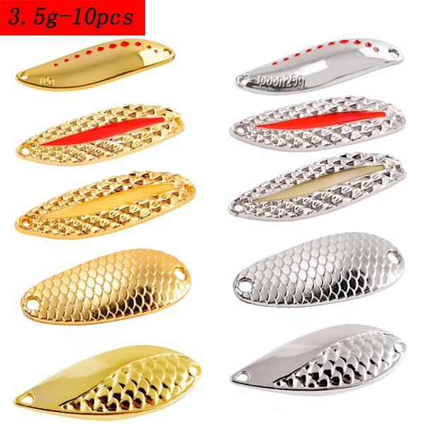 10 st/set Metalliska Spinnerbeten Spoon Set Guld Silver Fiske Spinnerbeten Kit Paljetter Fisketackel Hårdbete 2.5G 3.5G 5G 3.5g-10pcs-no hook