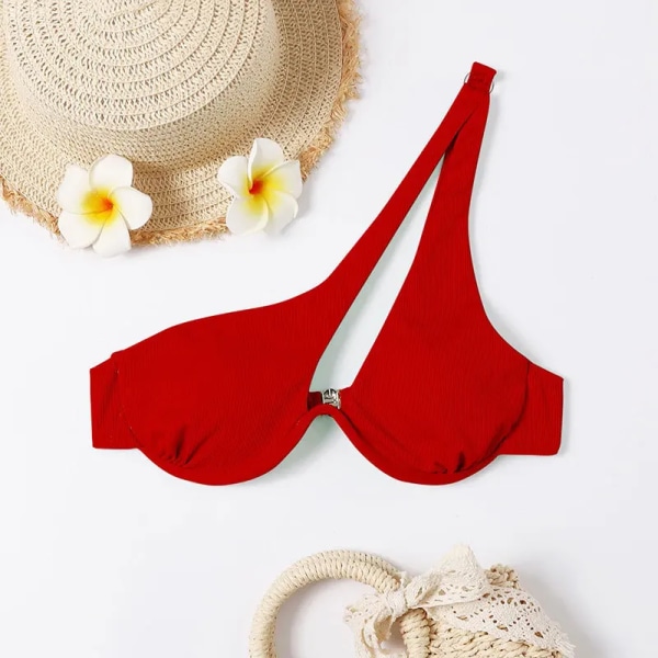 Sexiga Bikinis Baddräkter Cut Out Dam Badkläder 2023 Biquini High Cut Baddräkter Push Up Beach Bikini Set Red M