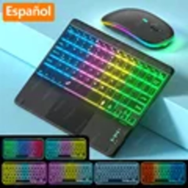 Uppladdningsbar Bakgrundsbelysning Tablet Android Tangentbord, Bluetooth Tangentbord Med Touchpad För Xiaomi Pad 5 6 Pro Ipad 9Th 10Th Gena EN Spanish Black