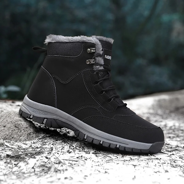 Super Varm Vinter Sne Støvler Med Pels Plus Størrelse 36-47 Vandrestøvler Til Unisex Friluftssneakers Kvinder Mænd Høje Top Støvler black 41