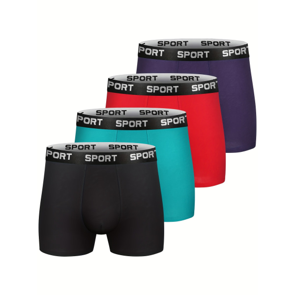 4-pack herrbomull Andas Bekväm Mjuk Stretchig Enfärgad Boxer Underkläder 4 Packs, 2 Black And 2 Red M(48)