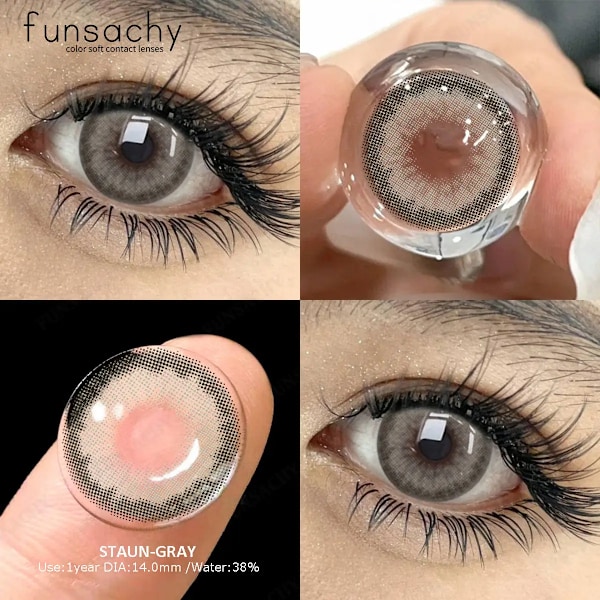 Funsachy Färg Kontaktlinser För Ögon 1 Par Grå Mode Kosmetiska Linser Gröna Elever Gray Natural Eye Kontakt Kvinnor Ögonlins SATUN-GRAY 0