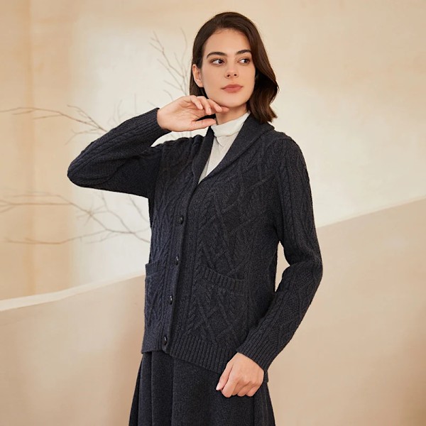 Bc-298 Enkelt Brystkrave 7Gg 2/26Nm 100% Uld Tøj Strik Kvinde Uld Cardigan Strik Trøje Cardigan Kvinde Deep cigarette ash M