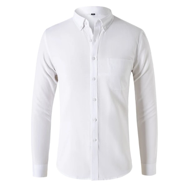 M-5XL herrskjorta vår och höst Oxford skjorta i bomullstyg Långärmad enfärgad pikétröja Business Casual Fit Top WHITE 5XL