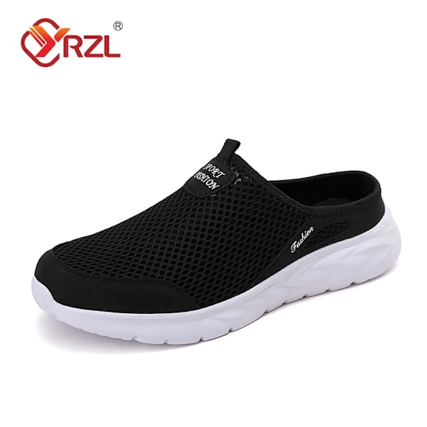 Yrzl Män Halv Tofflor Sommar Andas Mesh Män Skor Utomhus Casual Vandring Skor Stora Platta Ljus Mesh Toffpare Sandaler Black white 46