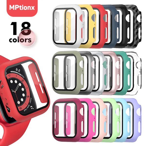 Glas+Matt Watch Cover för Apple Watch Case 45mm 41mm 44mm 40mm 42mm 38mm Bumper+Screen Protector för Iwatch SE 8 7 6 5 4 3 2 1 Red 40MM Series SE 6 5 4