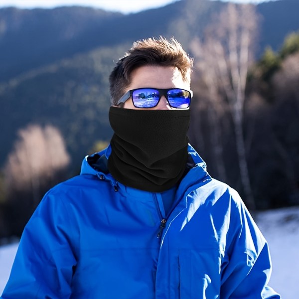 Vinter utomhus sporthals damask Halsvärmare, cover för kallt väder Fleece cykling halvt cover, multifunktionell thermal mask ansikte Black