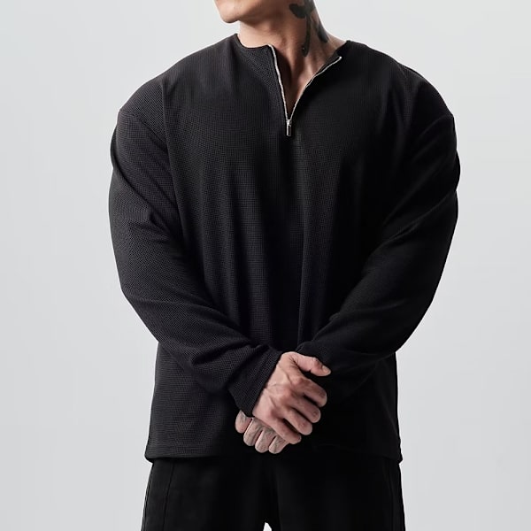Puoli vetoketjullinen valkoinen pitkähihainen miesten paita kevät ja syksy idl tyyli casual collegepaita pari muoti merkki t-paita syksy ja talvi Light Gray XL