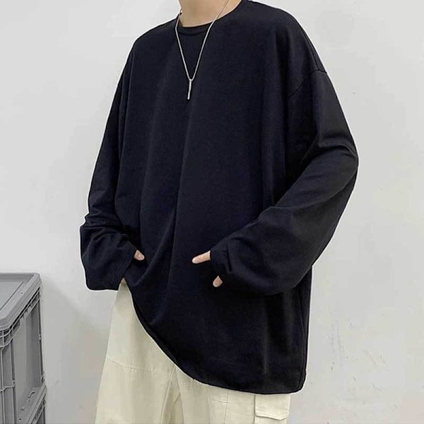 Syksyn Plus-kokoinen pitkähihainen T-paita miehille, Hong Kong -tyyli, trendikäs merkki, muodikas huipputyylikäs rento pyöreä pohjapaita, ohut sisäinen T-paita Pure Cotton 200G White L