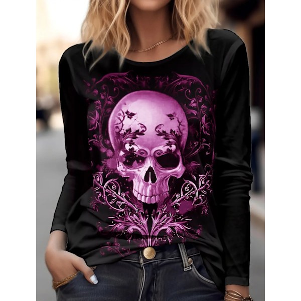 Skull Kvinnors Långärm T-Shirt För Kvinnor Kläder Casual Holiday Top Fashion Unisex Sportswear Harajuku Halloween Kläder CTZYY140FM0911F01 XXL