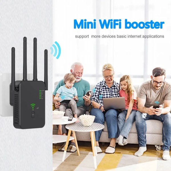 1200Mbps Trådlös WiFi Repeater WIFI Range Extender WiFi Signal Booster 5G 2.4G Dual-band Nätverksförstärkare WiFi Router 2.4G 300Mbps Black EU Plug